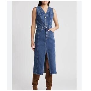 Rails Westwood Dress Size M Blue Denim Sleeveless Front Slit Midi Cotton Stretch